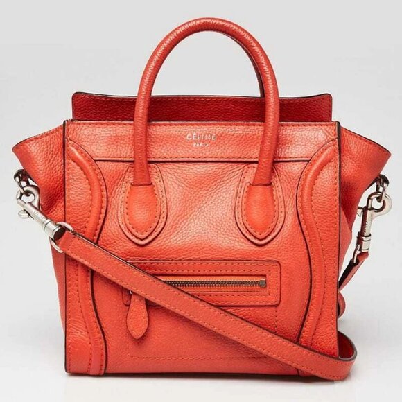 Celine Red Pebbled Calfskin Leather Nano Luggage Bag - Picture 1 of 11